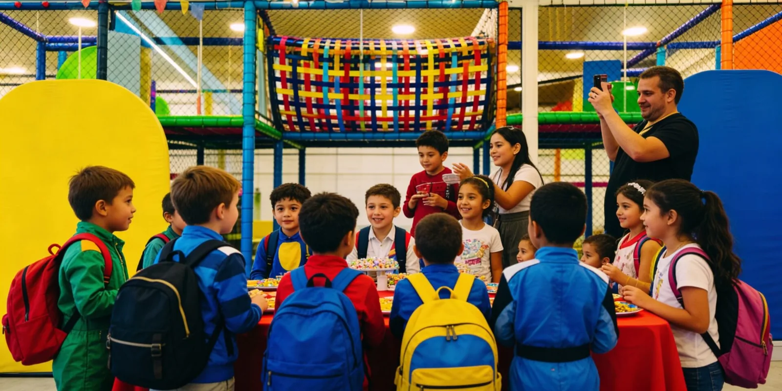 Excursão escolar com crianças na pista de kart elétrico infantil da eKarts em Belo Horizonte