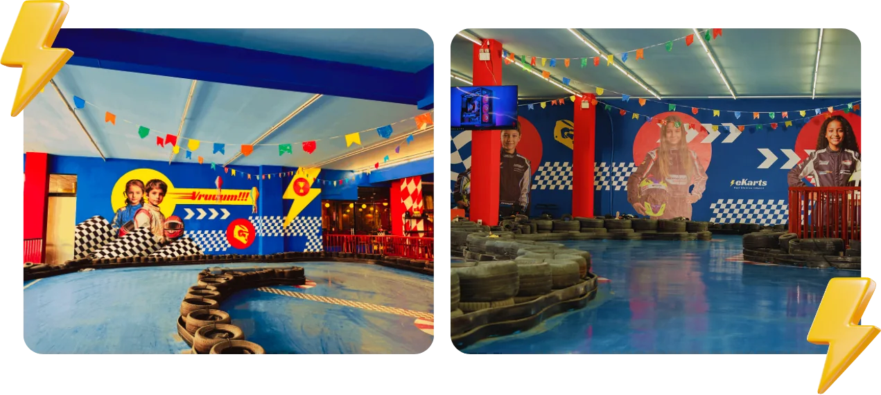 Pista de kart indoor infantil da eKarts no Shopping Paragem, em BH